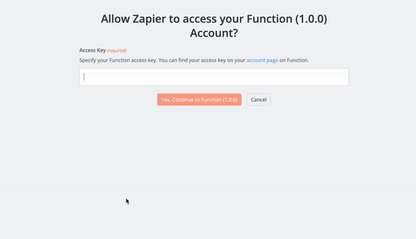 logging in to Function on Zapier
